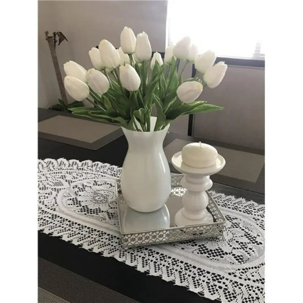 White Faux Tulip Flowers Real Touch Silk Bouquet Spring Home Decor 18 Stems